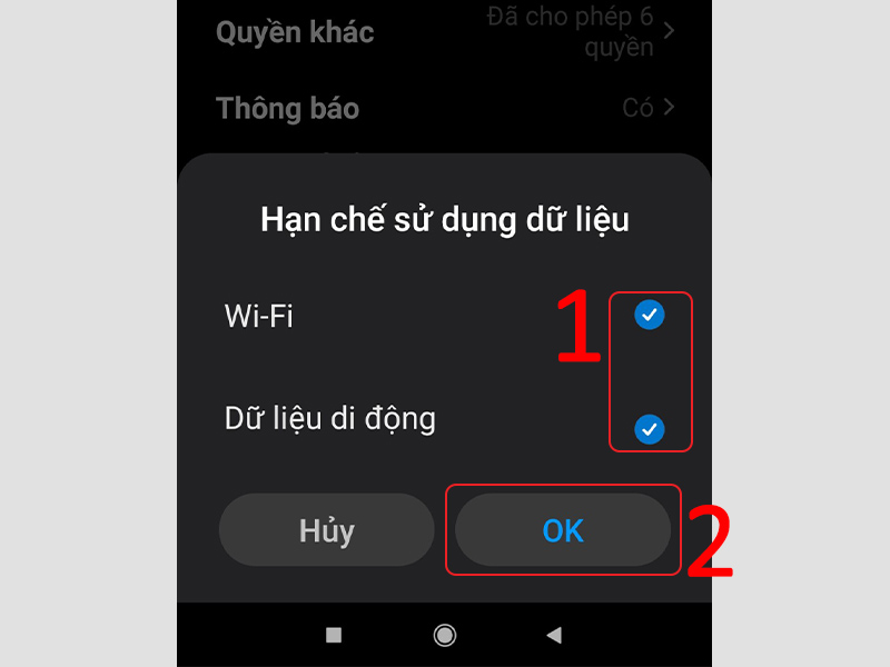 Cho phép ứng dụng sử dụng dữ liệu di động và WiFi